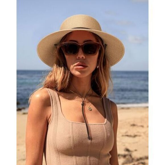 WOMENS WIDE BRIM SUN HAT WITH WIND LANYARD UPF SUMMER STRAW SUN HATS FOR WOMEN main image 4